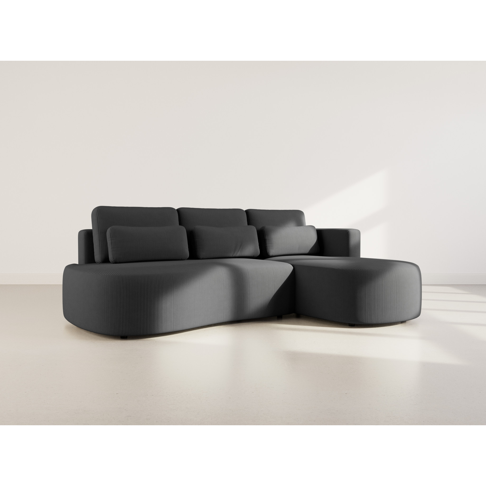 Mahina - canapé d'angle droit 4 places convertible avec coffre en velours côtelé - Noir