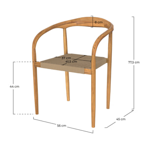 Chaise de jardin en corde tressée grise et bois de teck - Lanza