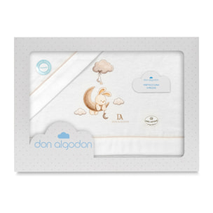 Triptico Cuna Franela Don Algodon Conejo Nubes Bco/Beig