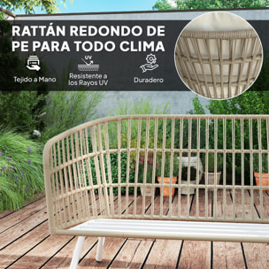 Conjunto de Jardín Exterior de Ratán Sintético de 4 Piezas Muebles de Jardín Exterior con Sofá de 2 Plazas 2 Sillones 1 Mesa de Centro de Metal con Cojines Crema y Natural