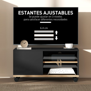 Mueble de TV con Ruedas, Mesa de TV Móvil, Mueble para Televisión hasta 42 Pulgadas, con 1 Puerta, 2 Compartimentos Abiertos, Estante Ajustable, para Salón, Comedor, Dormitorio, Negro