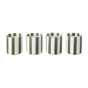 J-Line boîte de 4 tasses lignées - grès - vert olive/blanc
