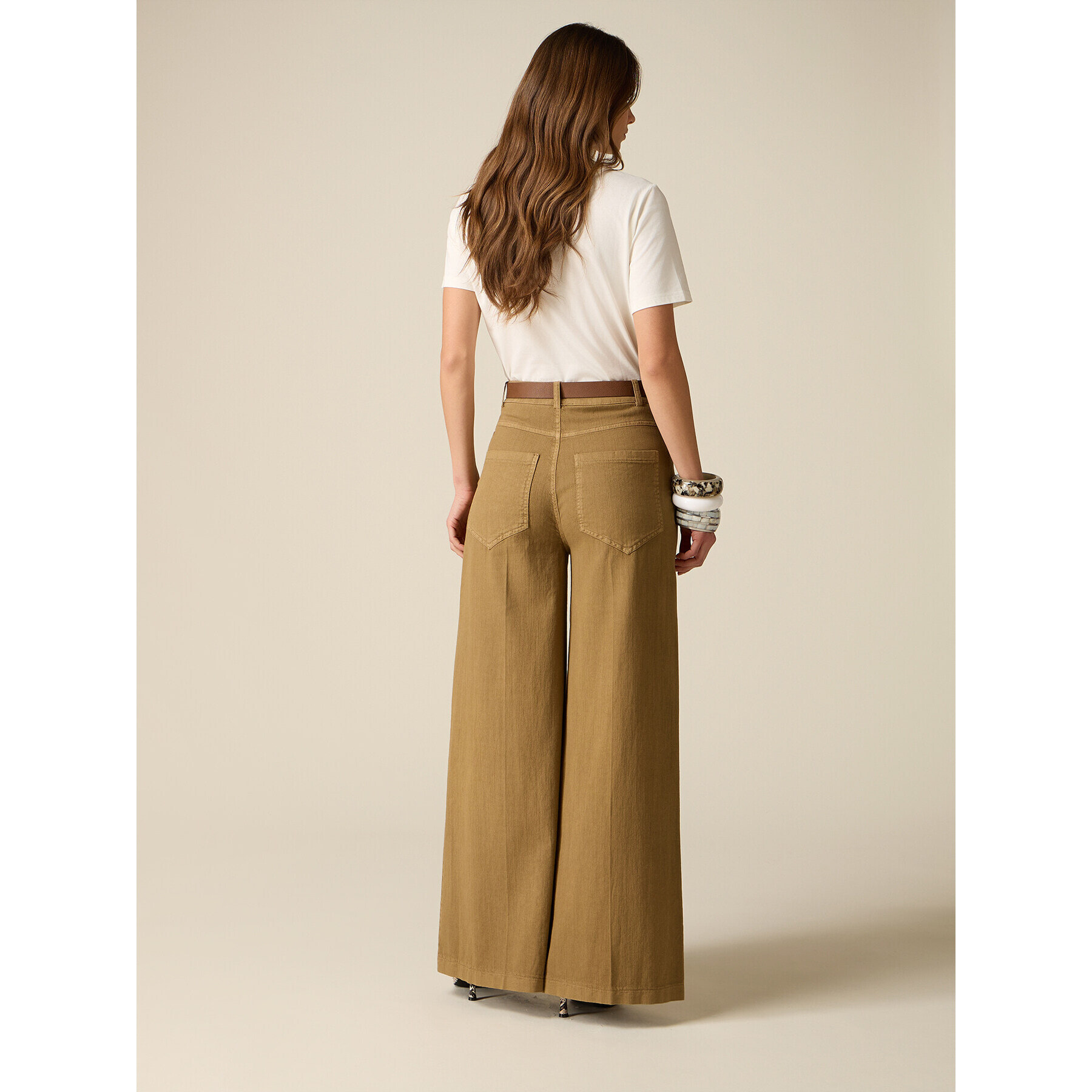 Oltre - Pantaloni wide leg in cotone maltinto - Marrone