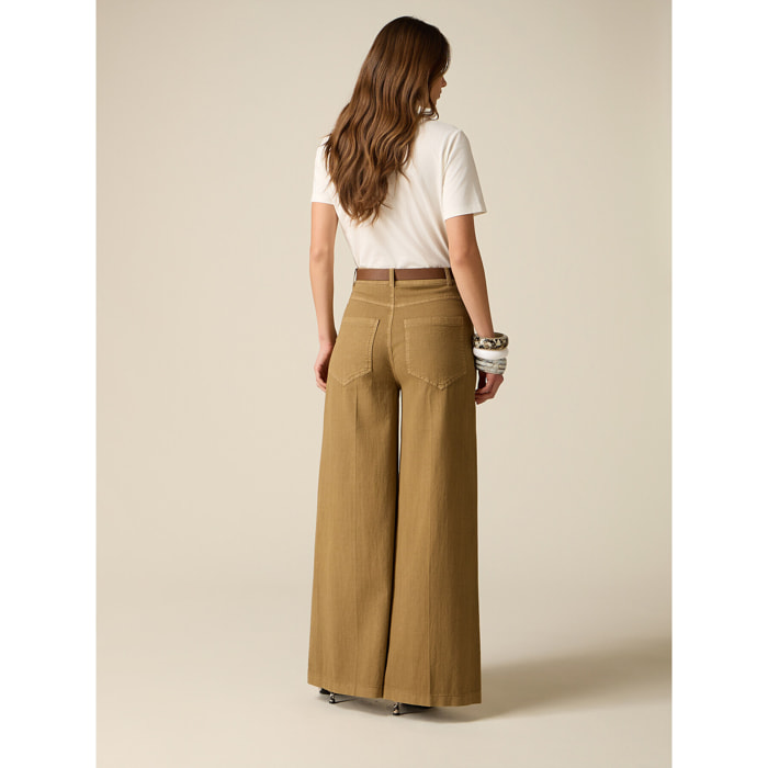 Oltre - Pantaloni wide leg in cotone maltinto - Marrone