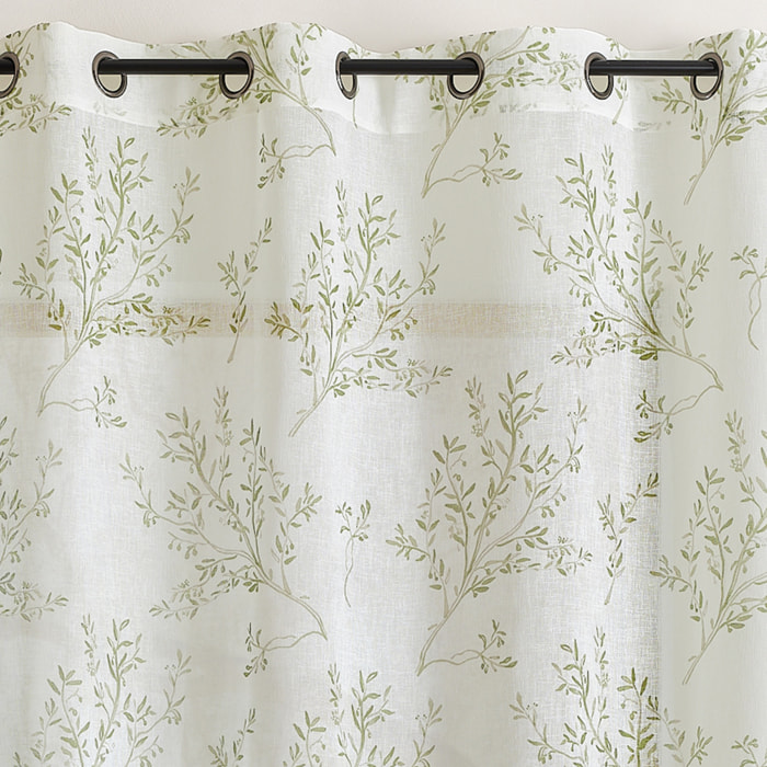 Voilage imprimé à motifs branches à oeillets - Kaki