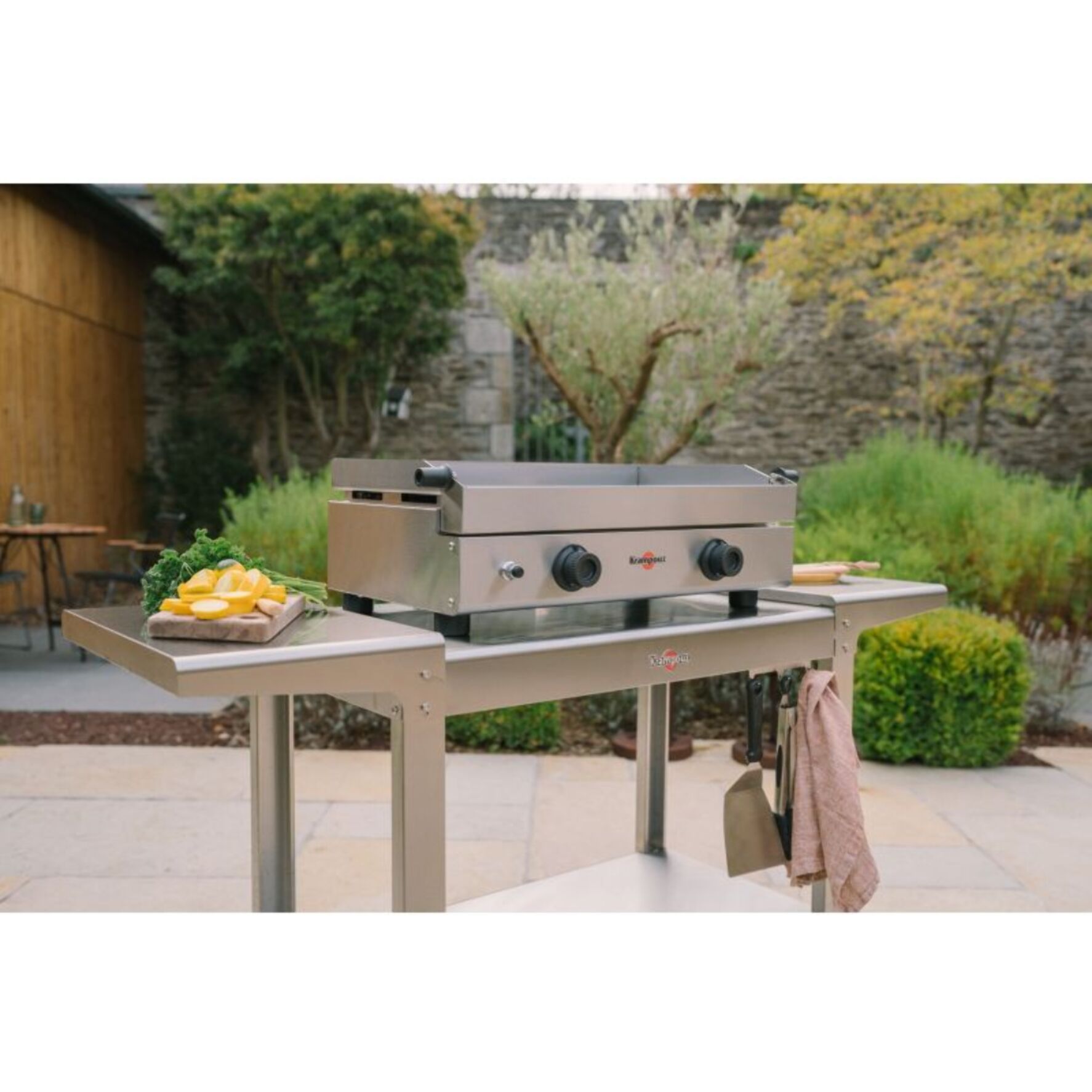 Plancha gaz KRAMPOUZ SAVEUR inox 2 brûleurs à poser, 64x34 cm