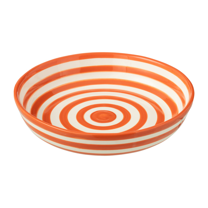 J-Line plat Granada Stripes Low - céramique - blanc/orange - large - Ø 25 cm
