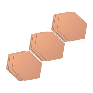 12 stickers miroirs hexagonaux rose or