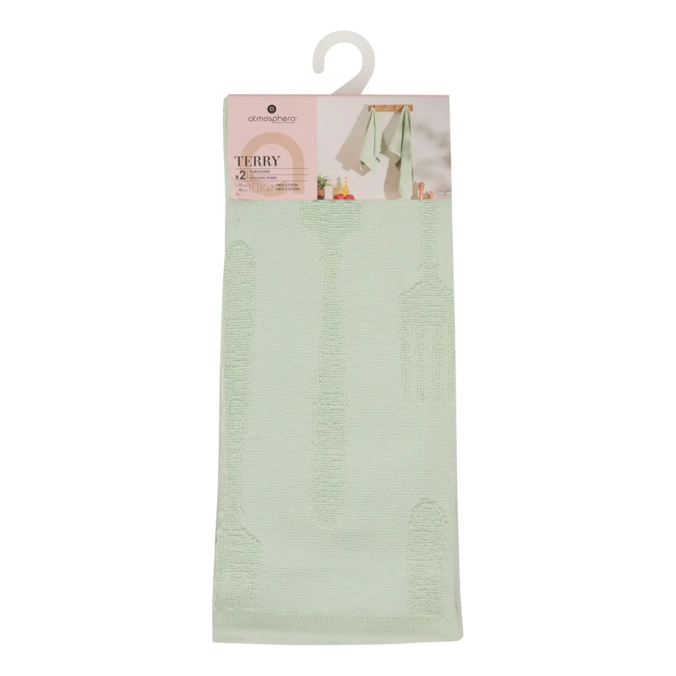 2 torchons Terry 70x45 vert céladon