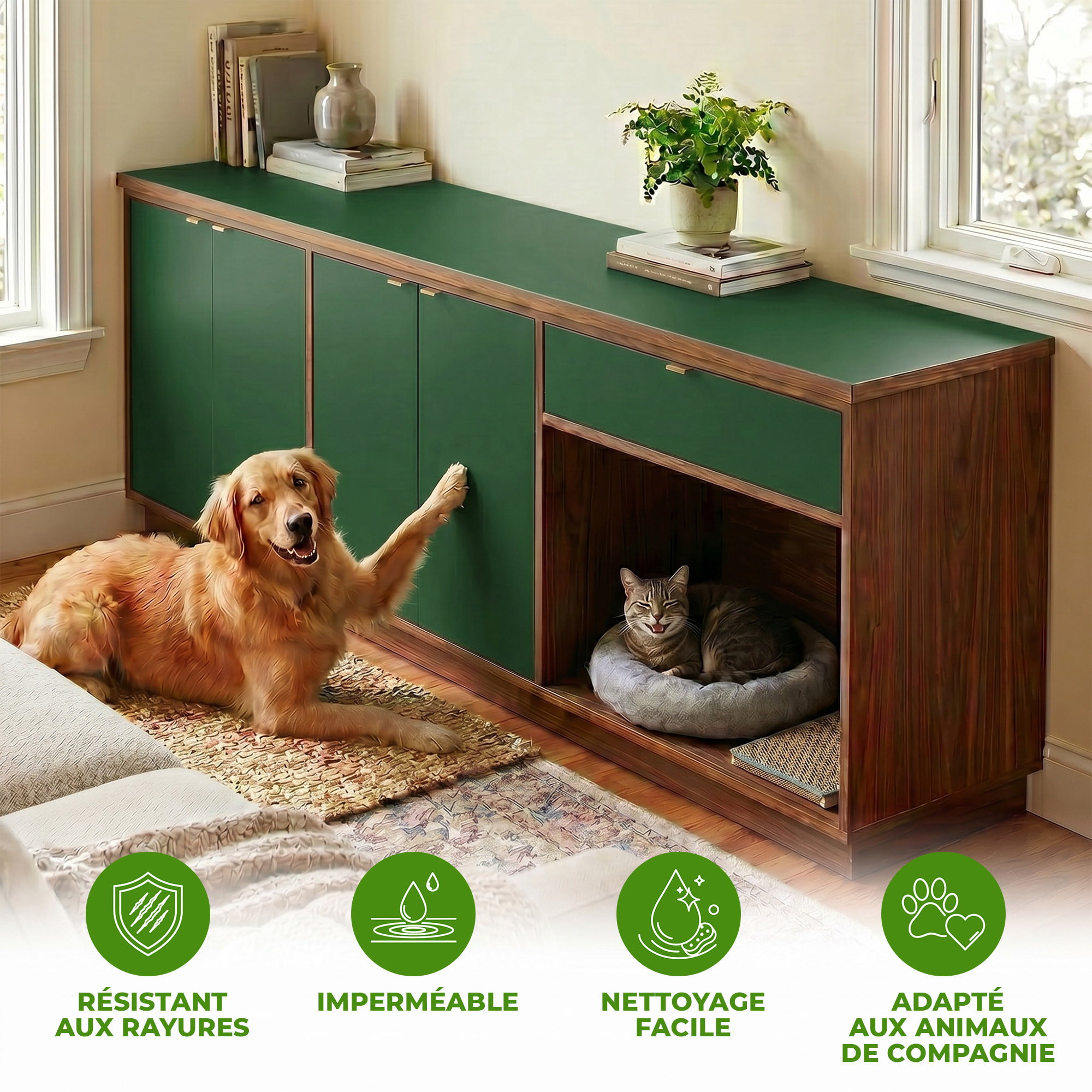 Rouleau adhésif décoratif Vinyle au Mètre - Vert fonce - Sticker Lavable Imperméable Mur Cuisine Meubles
