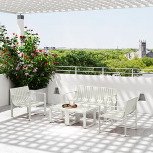 Conjunto de Jardín Exterior 5 Piezas Muebles Jardín Exterior con 2 Sillones 1 Sofá de 2 Plazas y 2 Mesas de Centro Diseño de Lamas Impermeable Anti-UV Blanco