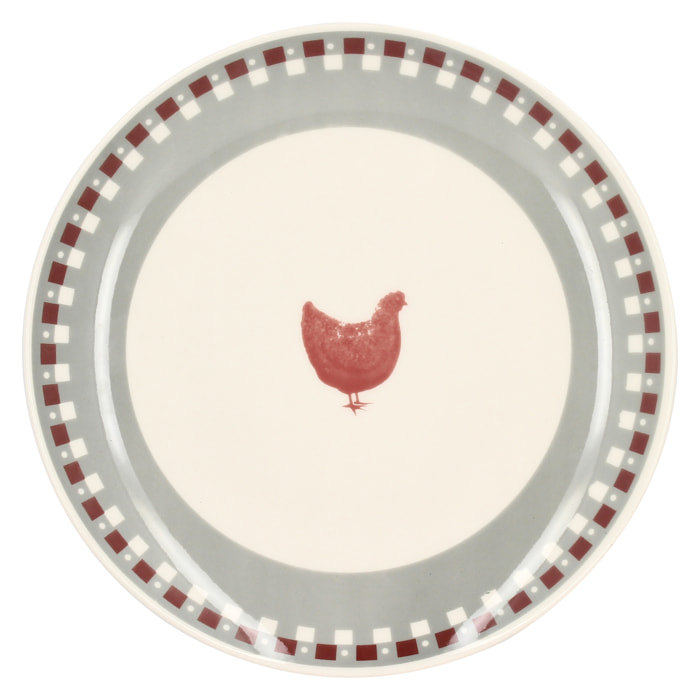 Lot de 6 assiettes plates en grès 26cm avec imprimé poule GALLINA