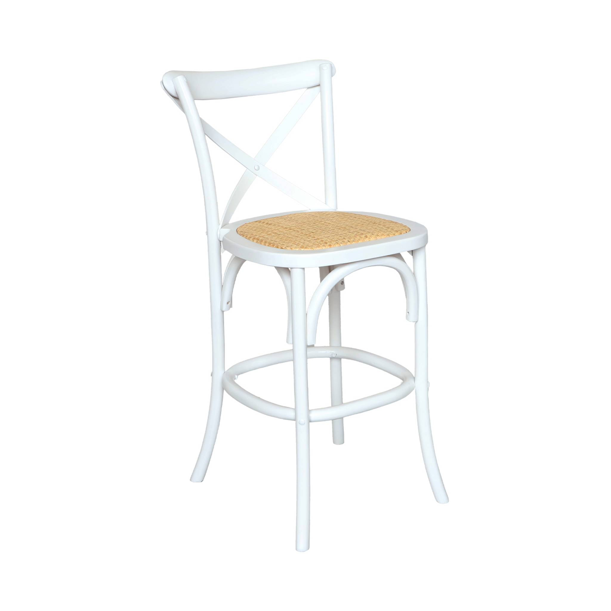 Tabouret de bar bistrot vintage en bois blanc avec repose-pieds