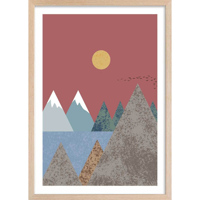 Affiche Soleil couchant Affiche + cadre en bois - Chêne