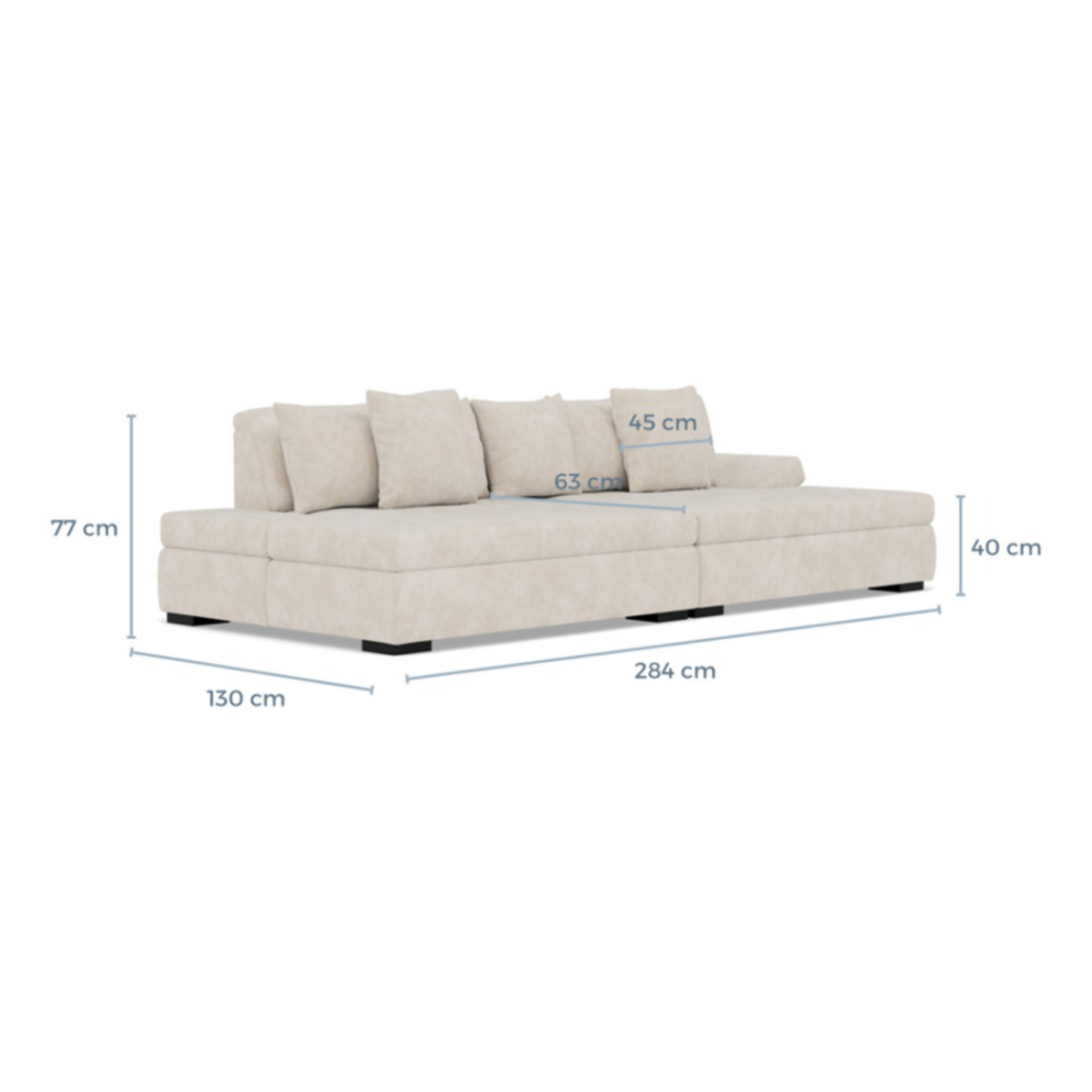 Vermont - canapé droit 4 places avec double méridienne - assise profonde - en velours texturé - Beige