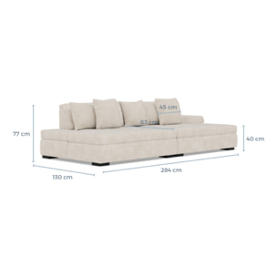 Vermont - canapé droit 4 places avec double méridienne - assise profonde - en velours texturé - Beige