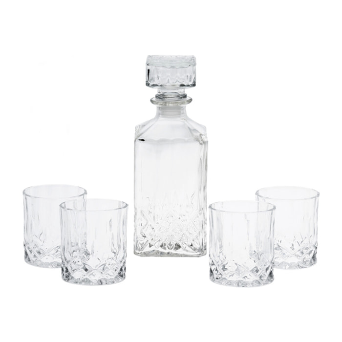 Set de vaso decantador elegante con tapas de cristal y vasos a juego