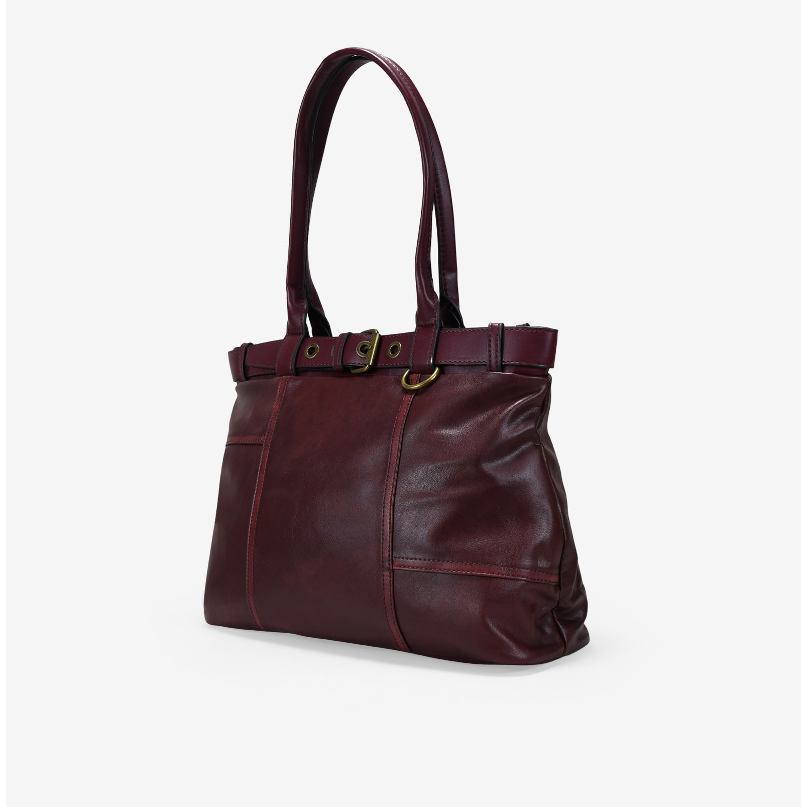 Bolso de hombro burdeos vintage con cinturón