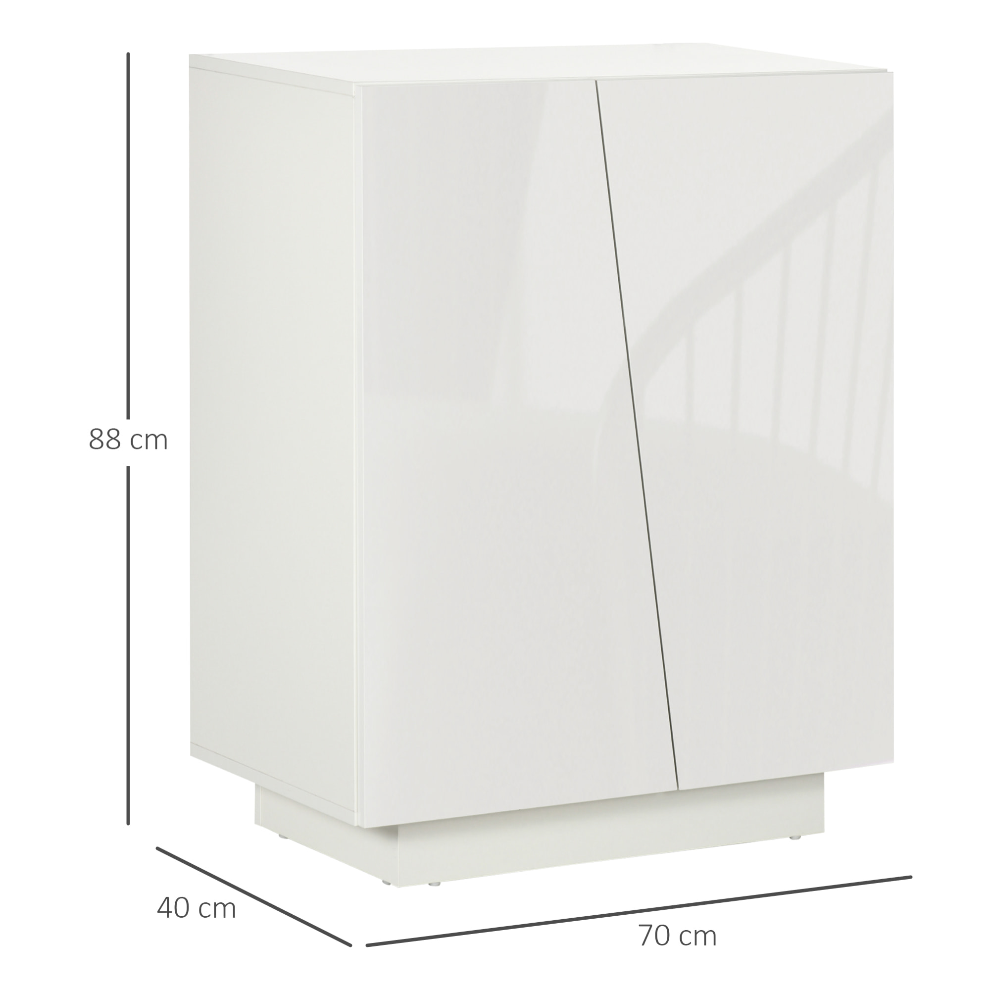 Buffet à haute brillance, meuble de rangement avec placard double porte géométrique et étagère réglable, style moderne, buffet salle à manger, cuisine et salon, 70 x 40 x 88 cm, blanc