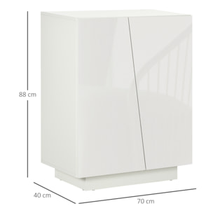 Buffet à haute brillance, meuble de rangement avec placard double porte géométrique et étagère réglable, style moderne, buffet salle à manger, cuisine et salon, 70 x 40 x 88 cm, blanc