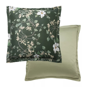 Taie d'oreiller satin de coton imprimé vert Gardenias mousse