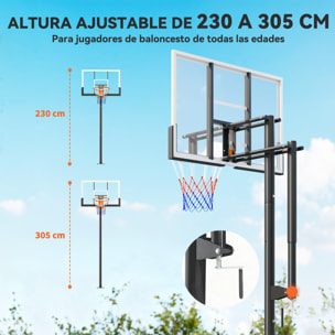Canasta de Baloncesto para Exterior en el Suelo, Altura Ajustable 230-375 cm, Canasta de Baloncesto con Soporte, Manivela, Tablero Irrompible 120 cm, Aro Ø48 cm, para Adolescentes y Adultos