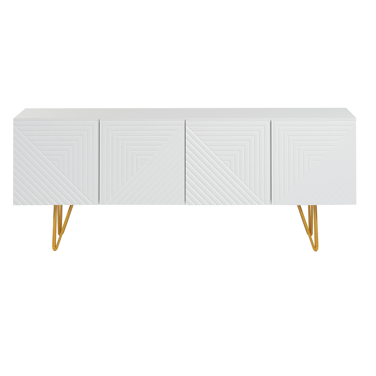 Meuble TV design gravé blanc et métal doré L140 cm OZEN