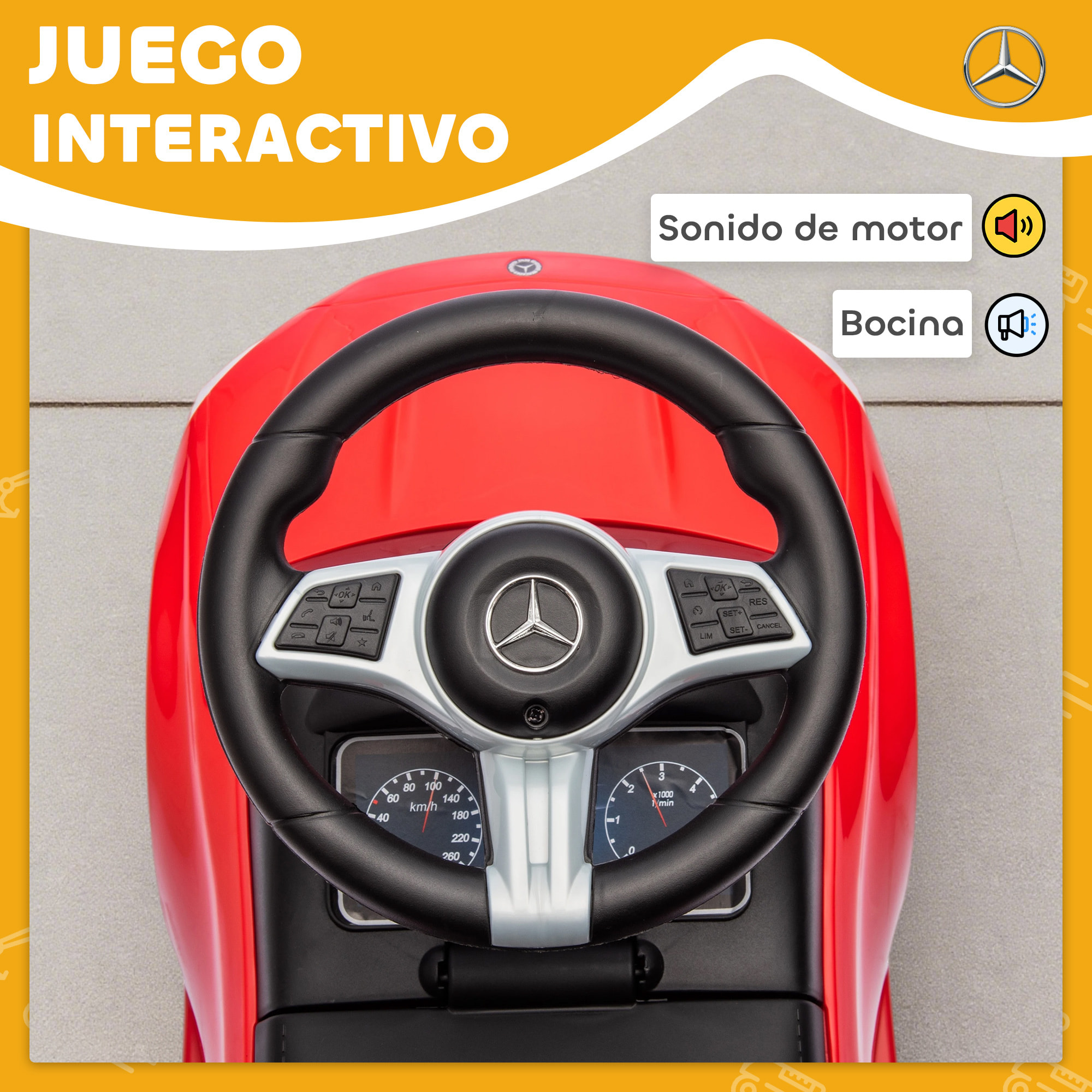 Coche Correpasillos para Niños de 18-36 Meses Mercedes-Benz Clase C, Correpasillos con Bocina, Volante, Sonidos de Motor y Espacio de Almacenaje, 65x28x39 cm, Rojo