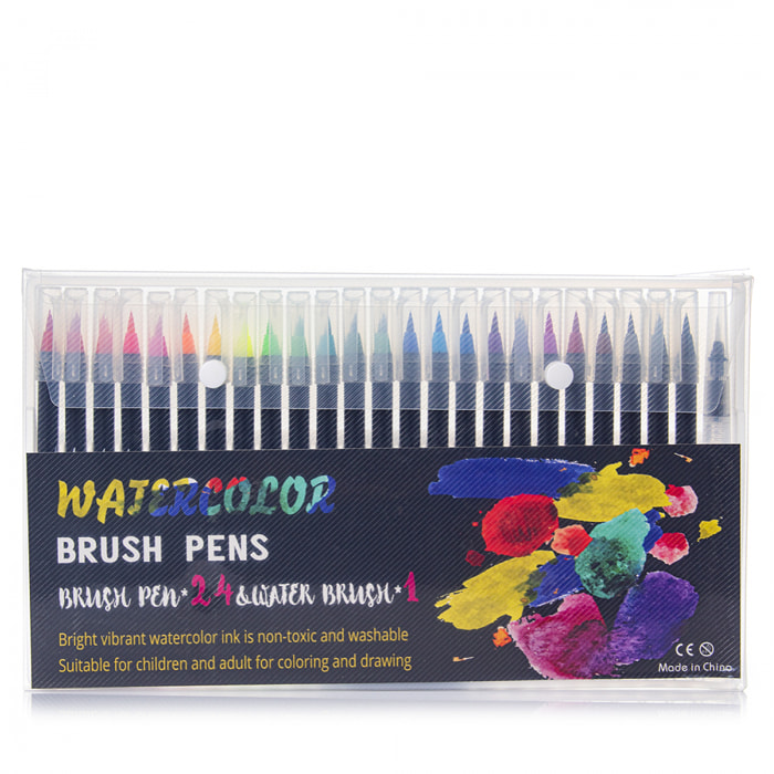 Set de  24+1  Rotuladores con punta de pincel acuarelables con pincel mezclador de agua. Pinceles premium  de nylon flexible para Manga, dibujos y caligrafía.