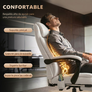 Silla de Oficina con Masaje Vibratorio de 7 Puntos, Silla de Escritorio Giratoria Reclinable con Reposapiés Retráctil, Altura Ajustable, Respaldo Alto, Control Remoto y Tejido de PU, Blanco