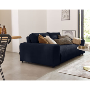 Garance - canapé droit 3 places - en velours côtelé - Bleu nuit