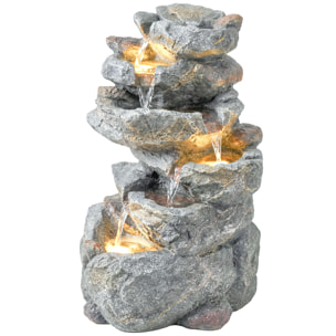 Fontaine de jardin cascade LED 6 niv. effet pierre pompe à eau réglable incluse