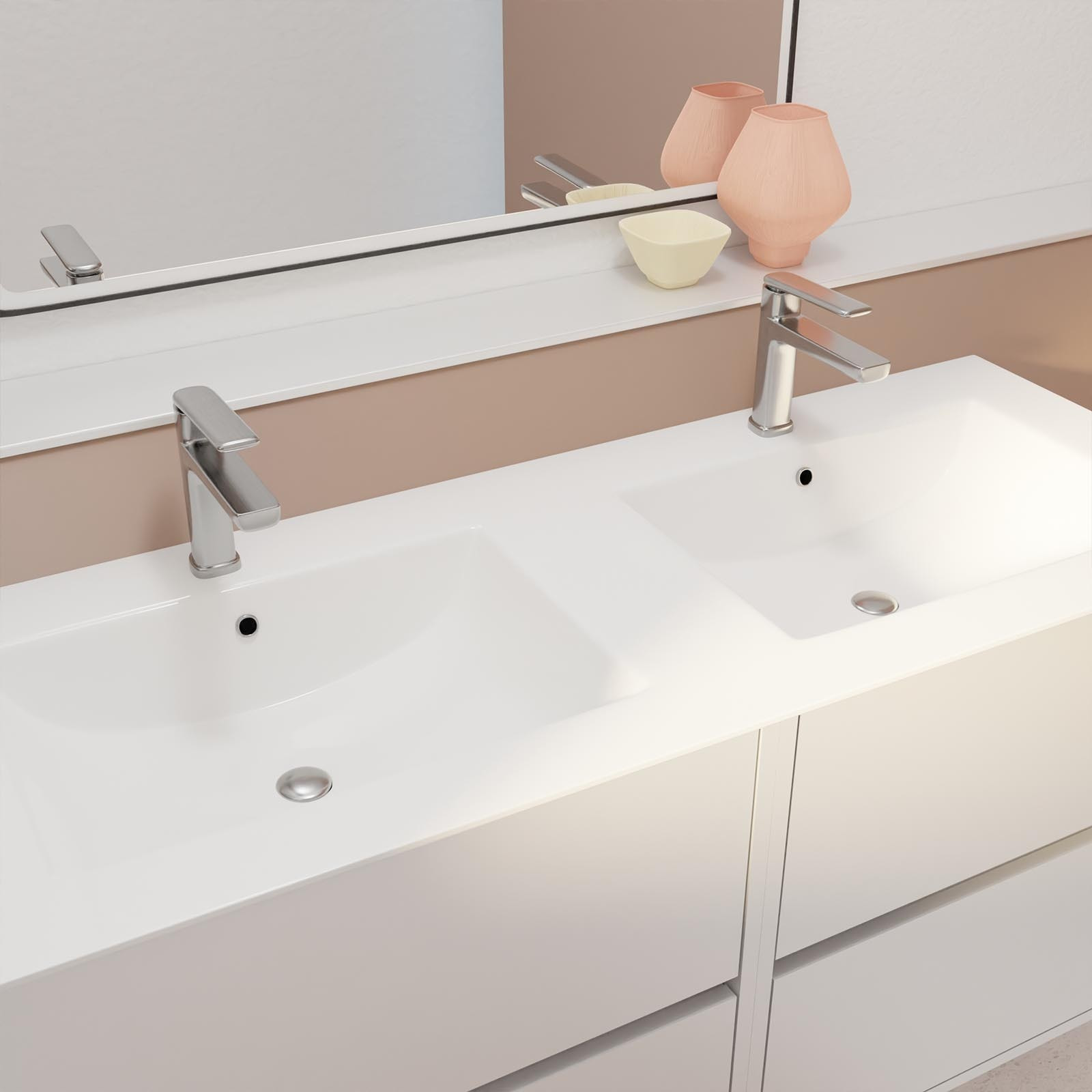 Pack Meuble Salle de Bains 120 cm Laque Blanc, 4 tiroirs avec Vasque Céramique - XENOS