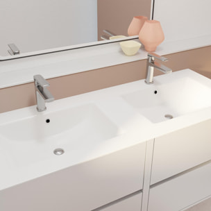 Pack Meuble Salle de Bains 120 cm Laque Blanc, 4 tiroirs avec Vasque Céramique - XENOS