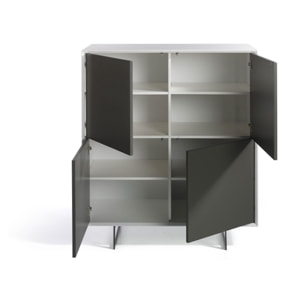 Aparador TIBER - 4 puertas - gris, blanco y negro - 110x45x125cm