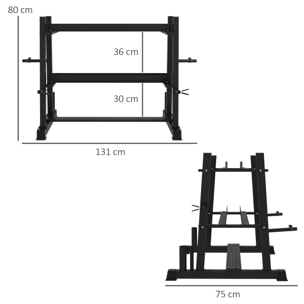 Support pour poids, haltères et barres - rack haltères multifonction - charge max. 200 Kg - acier noir