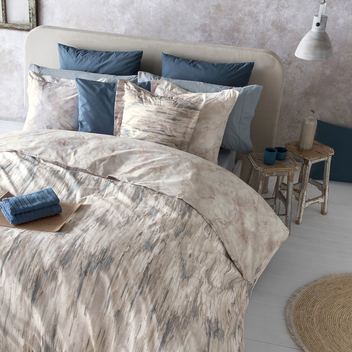 Housse de couette réversible KANNO en coton percale - denim - vendue seule
