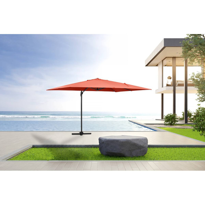 Parasol jardin déporté Alu "Sun 4" - Rectangle- 3 x 4 m - Rouge + Housse de protection