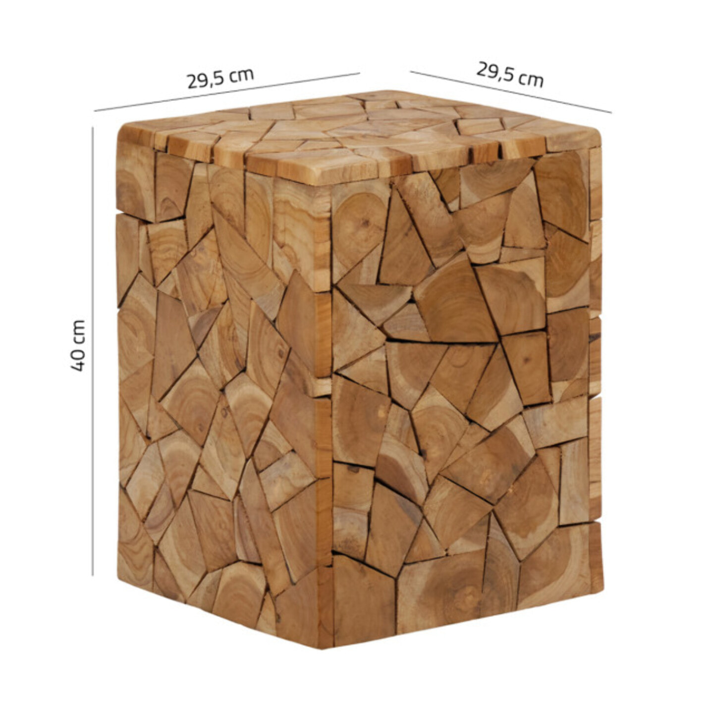 Tabouret carré artisanal 40 cm de haut en bois de teck - COLUMBIA