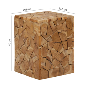 Tabouret carré artisanal 40 cm de haut en bois de teck - COLUMBIA