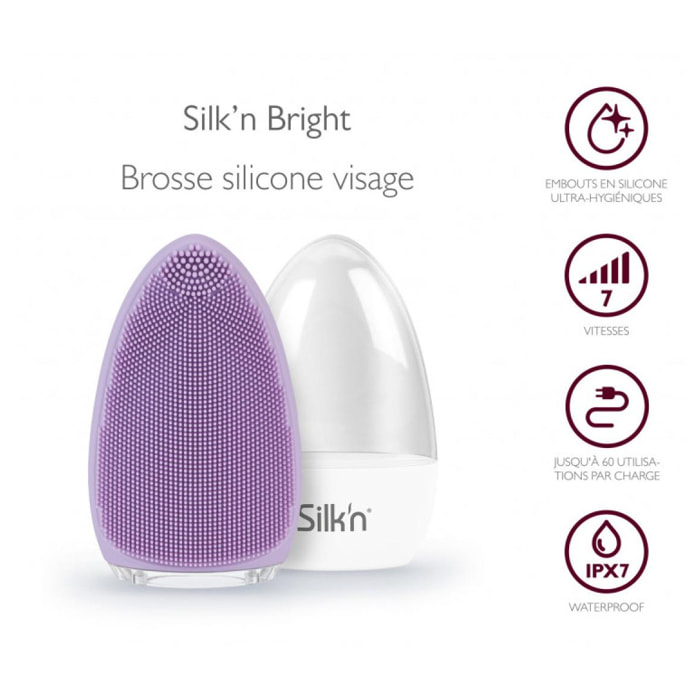 Brosse visage en silicone rechargeable étanche Bright Purple Silk'n FB1PE1PU001