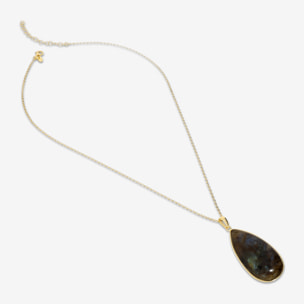 Collana Maglia Brillantina in Argento 925 placcato Oro giallo 18Kt con Pendente a Goccia in Labradorite Estraibile