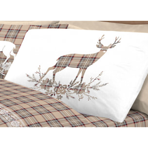 Completo Lenzuola 100% Cotone Cervo Tartan Beige