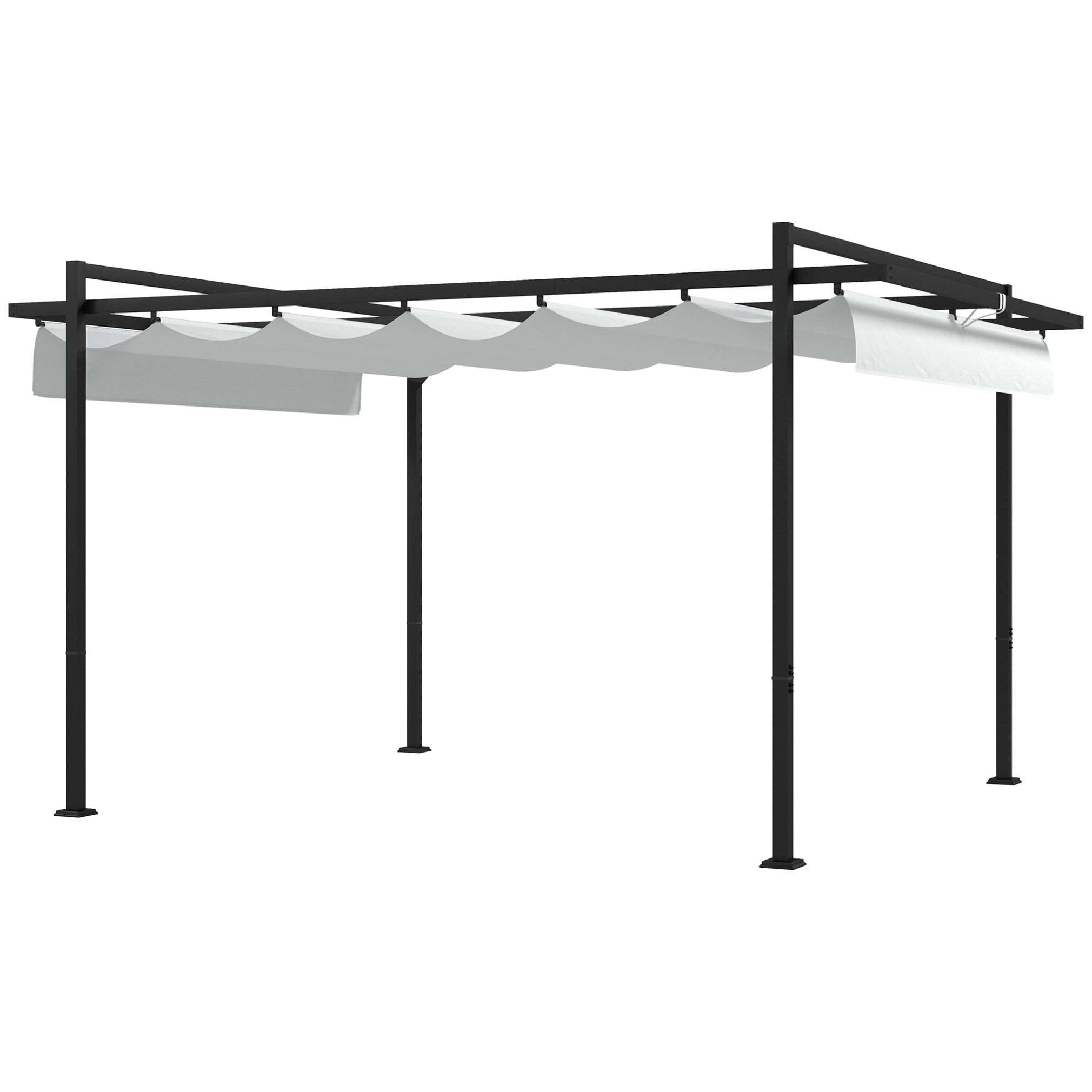 Pérgola 3x4 m Gazebo Cenador de Jardín con Techo Retráctil de Poliéster y 12 Orificios de Drenaje Pérgola para Patio Terraza Exterior Blanco y Gris Oscuro