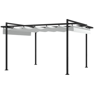 Pérgola 3x4 m Gazebo Cenador de Jardín con Techo Retráctil de Poliéster y 12 Orificios de Drenaje Pérgola para Patio Terraza Exterior Blanco y Gris Oscuro