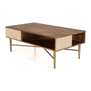 ALIX - Table basse rectangulaire en bois de manguier 2 niches