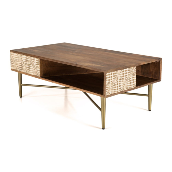 ALIX - Table basse rectangulaire en bois de manguier 2 niches
