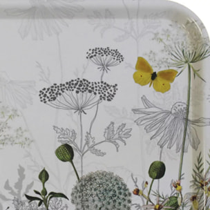 Plateau bois imprimé gris jaune Escapades magiques blanc