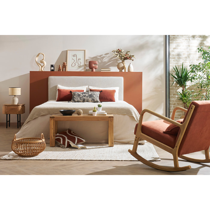 Rocking chair scandinave en tissu effet velours terre brûlée et bois clair massif DERRY
