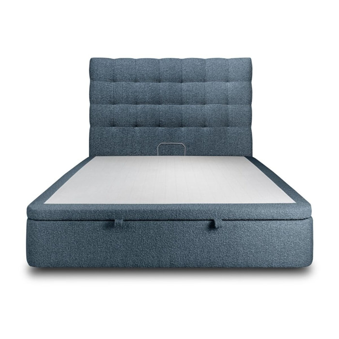 Lit avec sommier et tête de lit capitonnée - Tissu bouclette au style chic - Adapté à tous les matelas, montage rapide - Rangement XXL